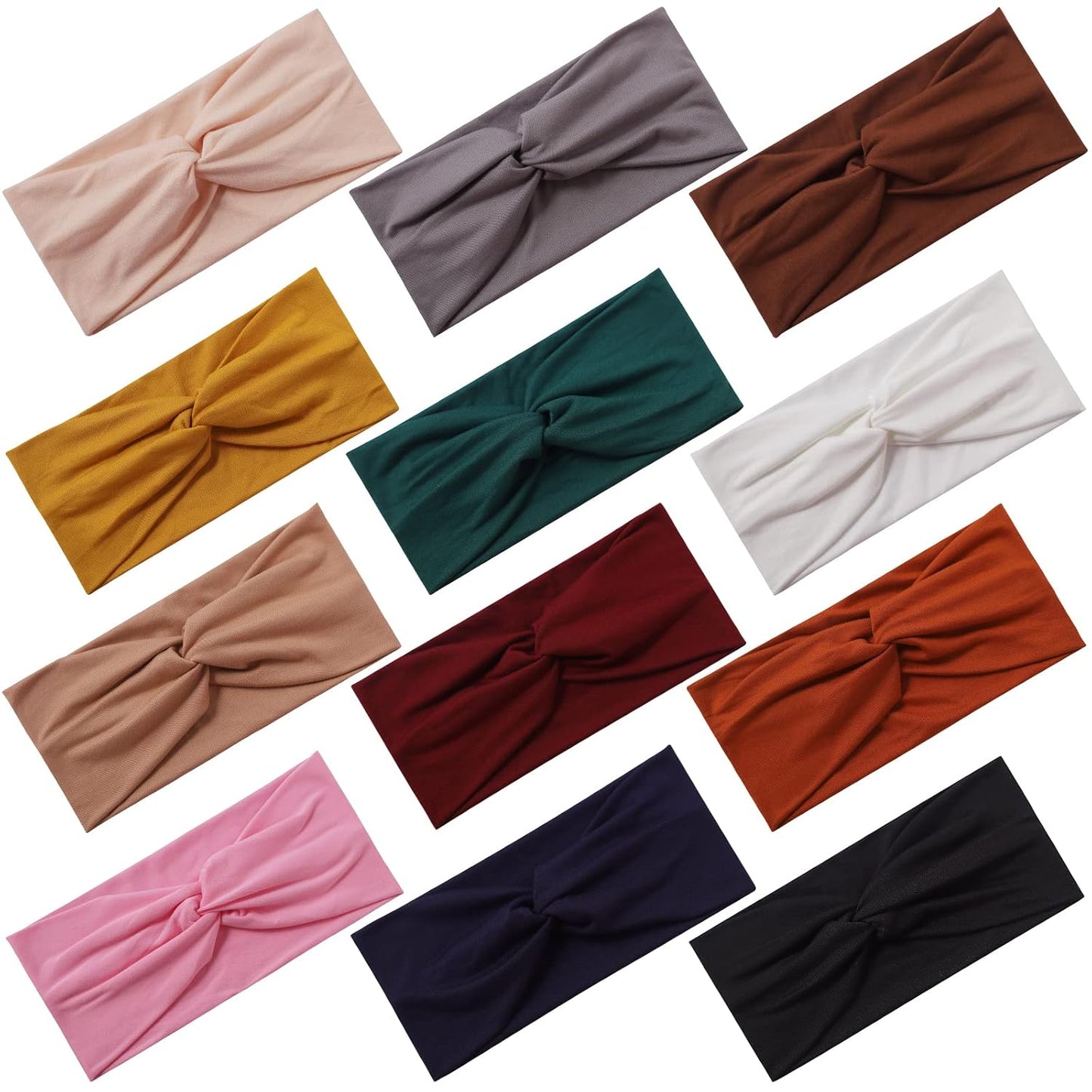 TOUCH WOOD 12 Pcs Stretchy Headbands for Women, Absorbed Sport Headband Soft Twist Knotted Headbands for Daily Life Yoga Workout