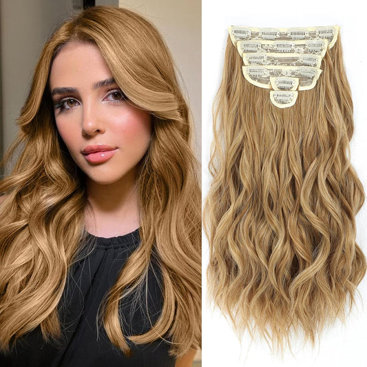 HIGH VERTEX Clip in Hair Extensions, 6 PCS Natural & Soft Hair & Blends Well Hair Extensions, Lonng Wavy Hairpieces(20inch, 6pcs,Biscuit Brown)