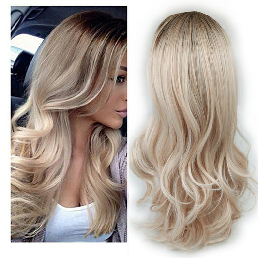 TOUCH WOOD Blonde Wigs for White Women Brown to Ash Blonde Natural Looking High Density Heat Resistant Synthetic Hair Weave Full Wigs for Women Middle Part Long Ombre Blonde Wavy Wig (T/Ash Blonde)