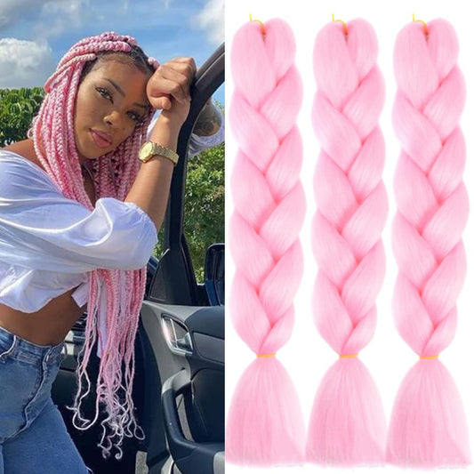 BLONDE UNICORN  HAIR Jumbo Braiding Hair For Women and Girls 24 Inch Soft Braid Hair Extensions 3Packs Braiding Hair High Temperature Synthetic Fiber (pink)