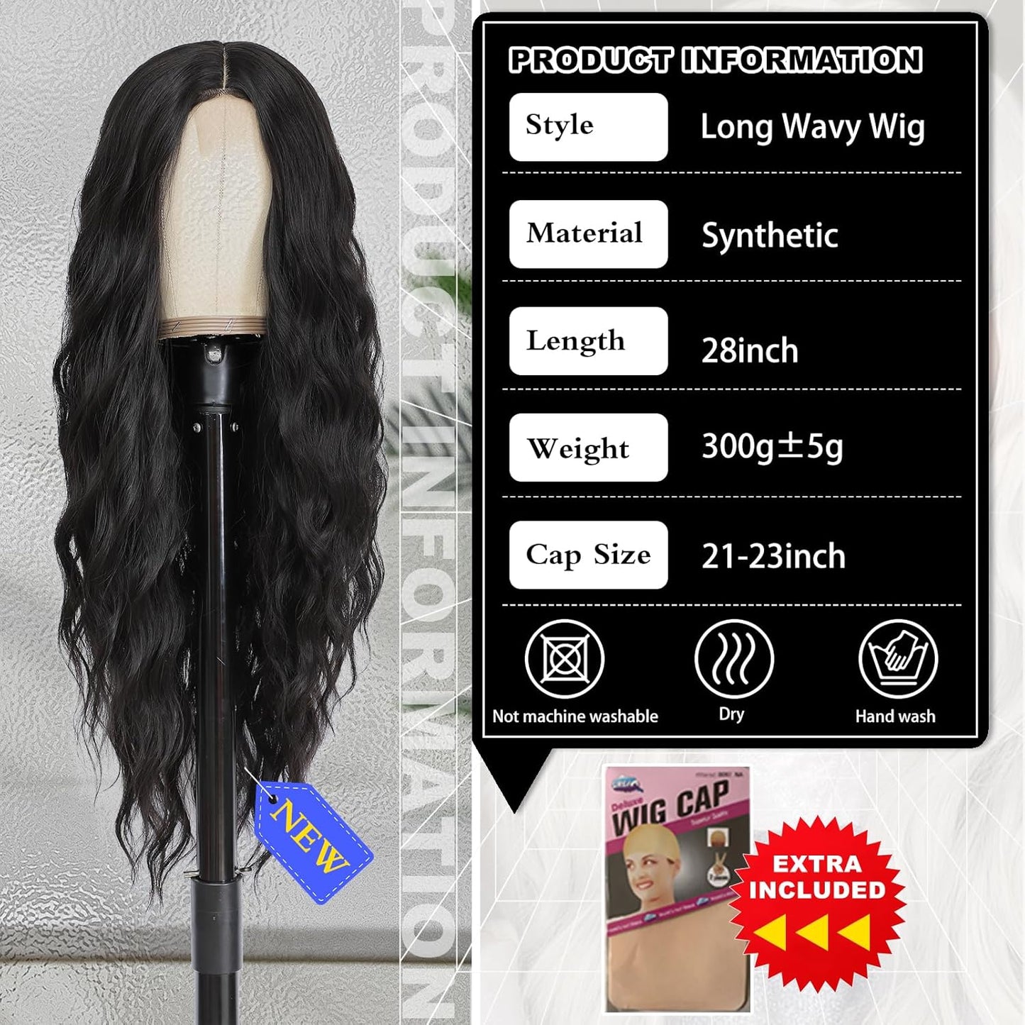 TOUCH WOOD Cosplay Long Black Wig 28 Inch Middle Part Synthetic Wig Realistic Gifts Party Wigs for Women Daily Use Colorful Wigs (Black)