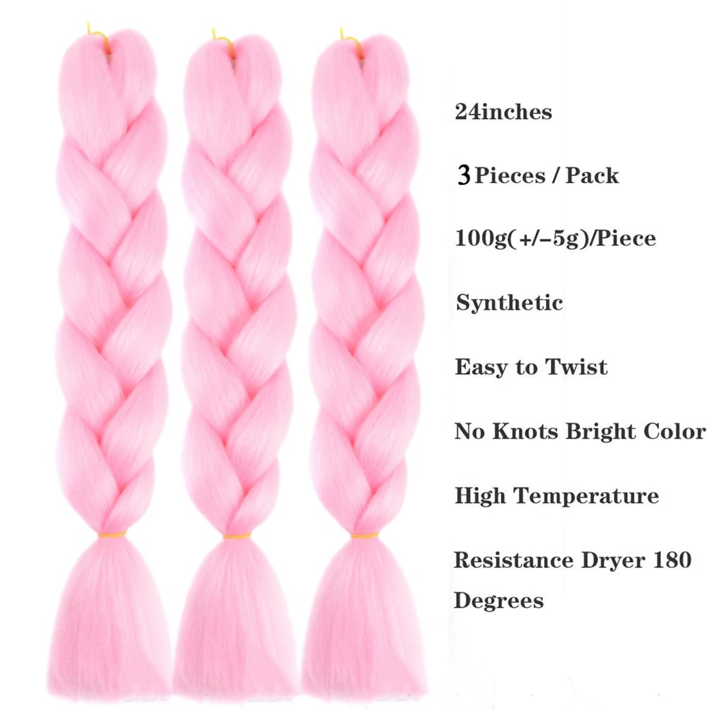 BLONDE UNICORN  HAIR Jumbo Braiding Hair For Women and Girls 24 Inch Soft Braid Hair Extensions 3Packs Braiding Hair High Temperature Synthetic Fiber (pink)