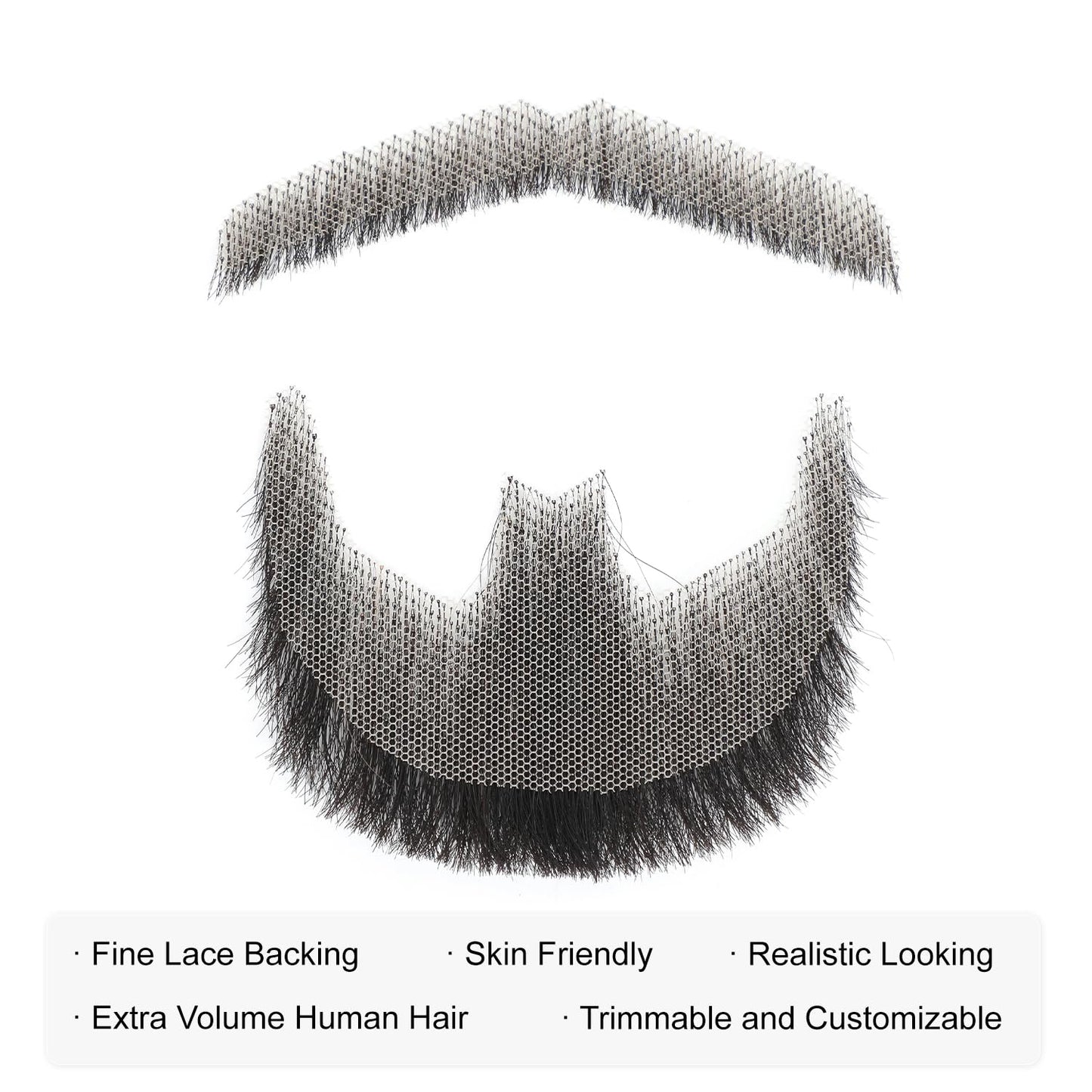 TOUCH WOOD Fake Beard, Trimmable and Customizable Fake Mustache, Soft and Nice Looking Black Realistic Faux Facial Hair for Men Theatrical, Holiday, Drama, Party, Movie