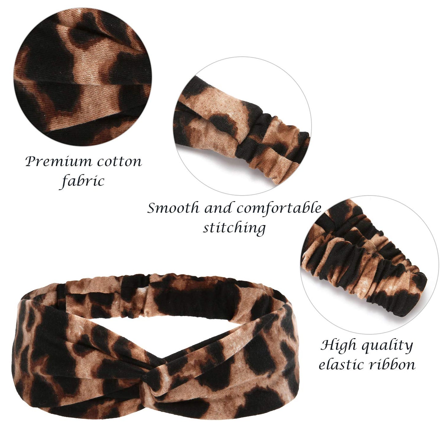 BLONDE UNICORN 4pcs Leopard Print Twisted Criss Cross Elastic Headbands Soft Cotton Hair Bands for Women Girls