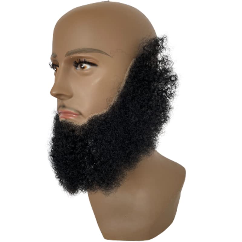 HAIRCUBE Human Hair Afro Curl Face Beard Mustache for American Black Men Realistic Makeup Lace Base Replace System 12 * 3Inch (1B Black Color)