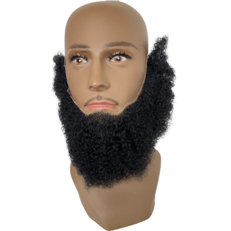 HAIRCUBE Human Hair Afro Curl Face Beard Mustache for American Black Men Realistic Makeup Lace Base Replace System 12 * 3Inch (1B Black Color)