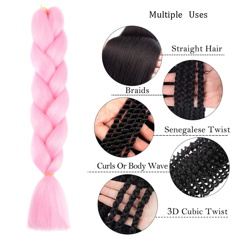 BLONDE UNICORN  HAIR Jumbo Braiding Hair For Women and Girls 24 Inch Soft Braid Hair Extensions 3Packs Braiding Hair High Temperature Synthetic Fiber (pink)