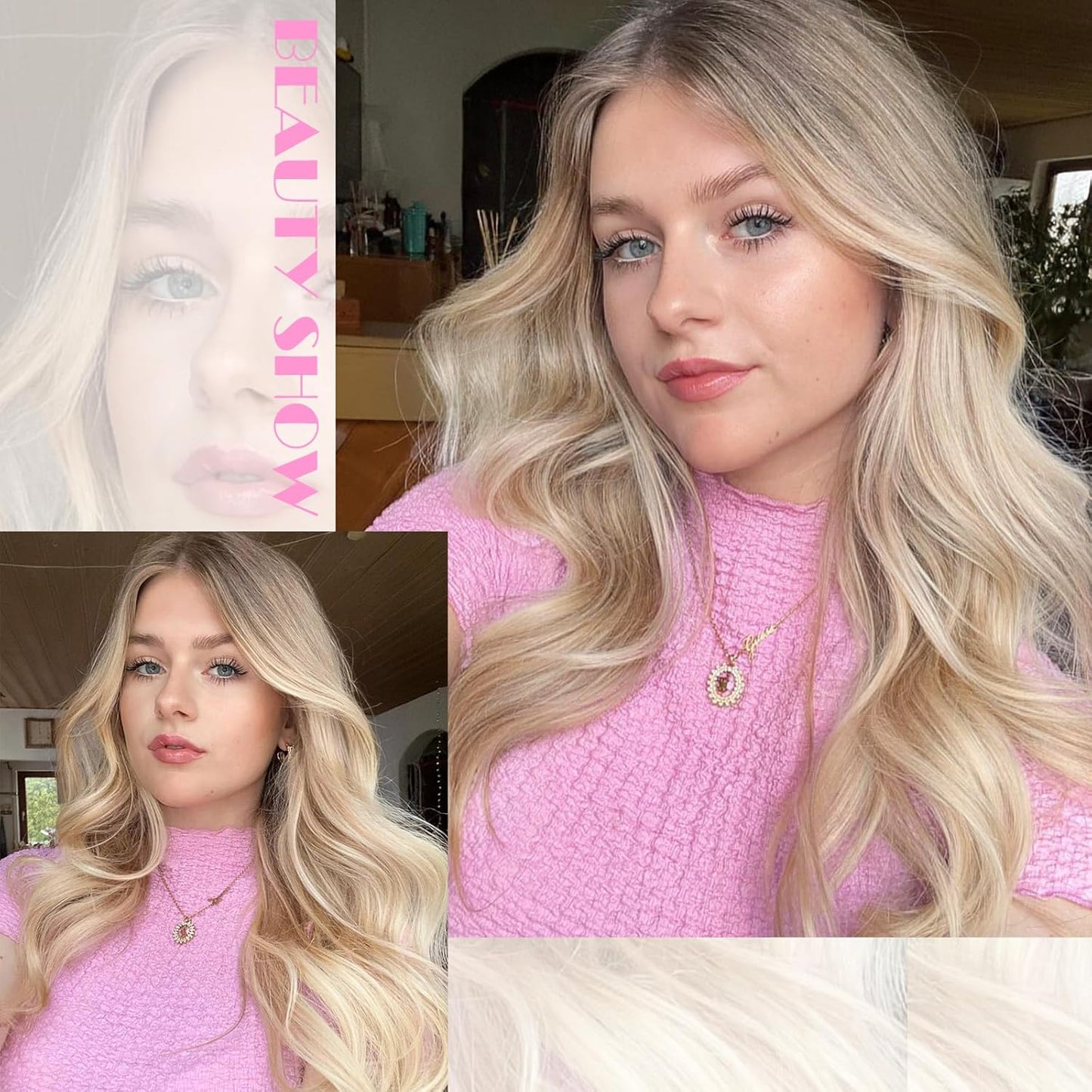 TOUCH WOOD Blonde Wigs for White Women Brown to Ash Blonde Natural Looking High Density Heat Resistant Synthetic Hair Weave Full Wigs for Women Middle Part Long Ombre Blonde Wavy Wig (T/Ash Blonde)