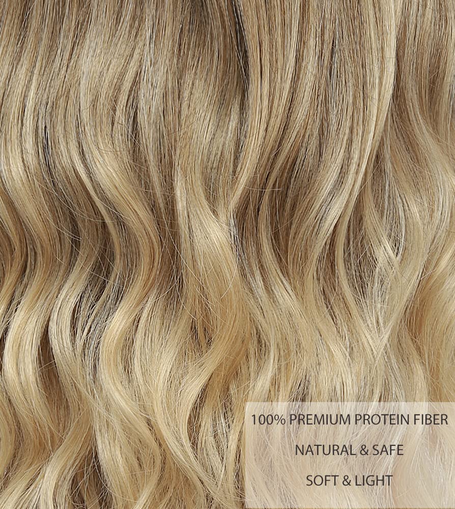 TOUCH WOOD Long Ombre Blonde Wigs for Women 26 inch Long Wavy Middle Part Wig Ombre Blonde Wigs Upgraded Protein Fiber Hair Replacement Wig Cosplay Costume Halloween Wig(26'' Brown Ombre Blonde)