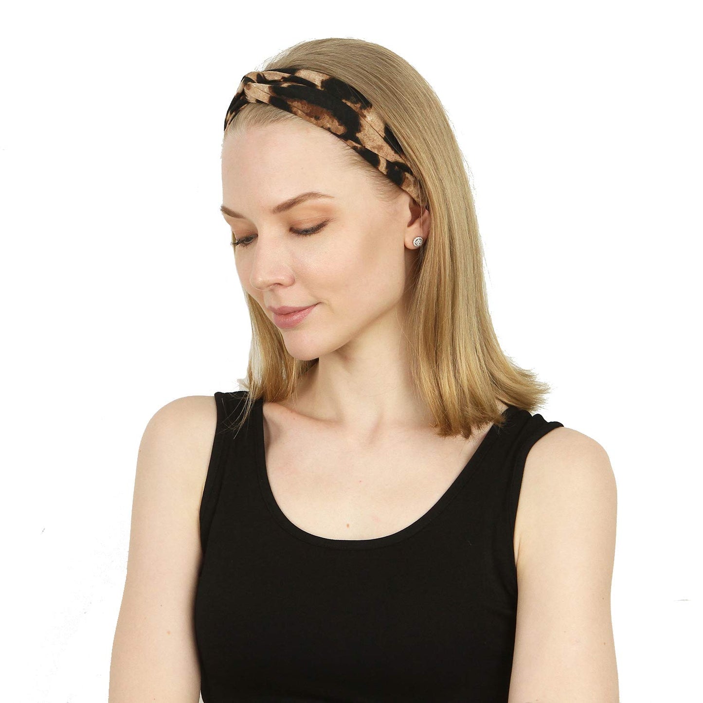 BLONDE UNICORN 4pcs Leopard Print Twisted Criss Cross Elastic Headbands Soft Cotton Hair Bands for Women Girls