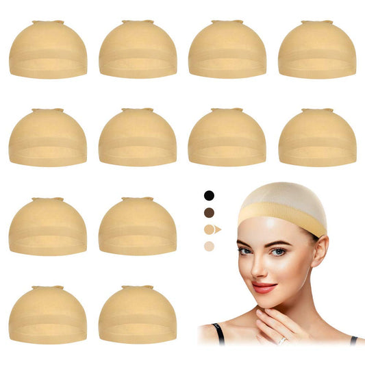 KNOT FREE Beige Stocking Wig Caps for Women, 12 Pieces