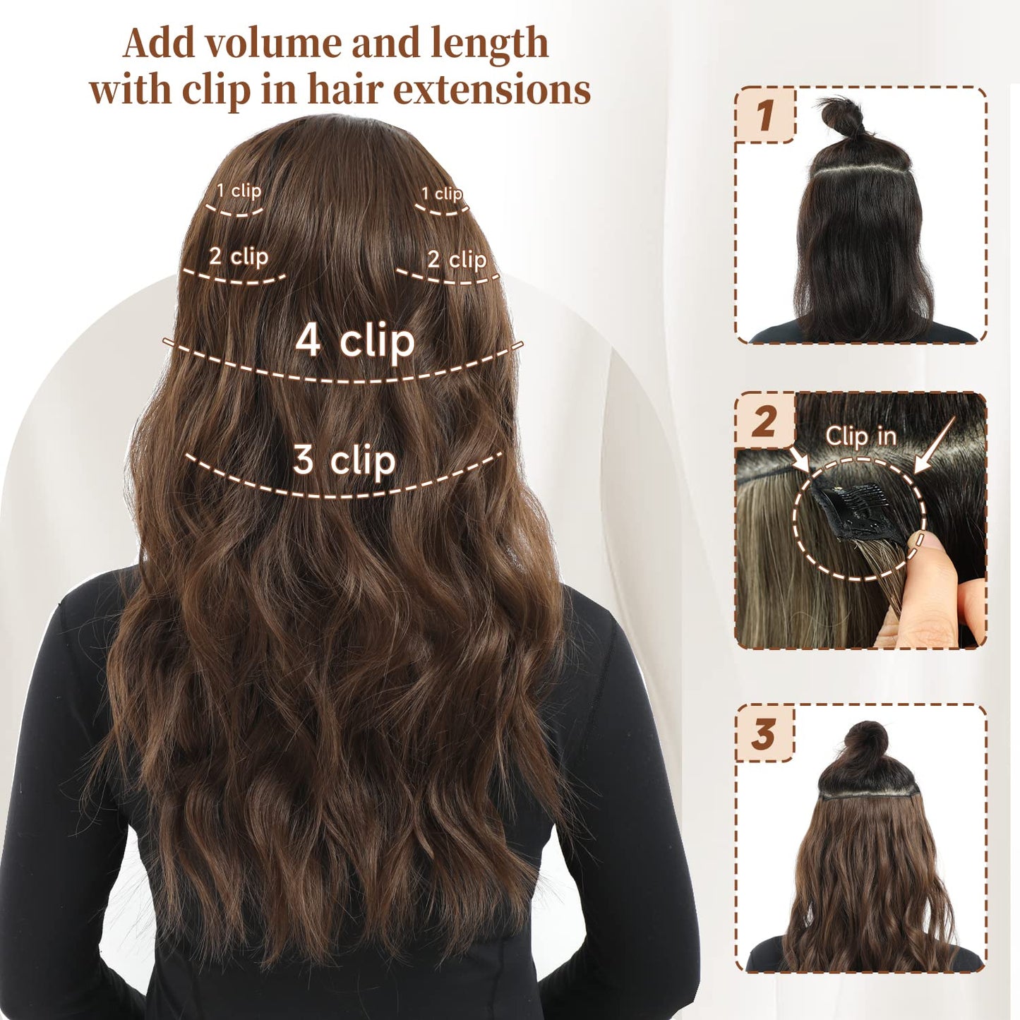 HIGH VERTEX Clip in Hair Extensions, 6 PCS Natural & Soft Hair & Blends Well Hair Extensions, Lonng Wavy Hairpieces(20inch, 6pcs,Biscuit Brown)