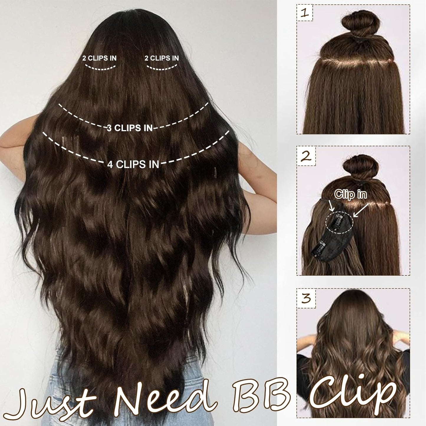 TOUCH WOOD Clip In Hair Extensions 4PCS Light Brown Highlighted Dirty Blonde Hair Extensions Clip ins Smooth and Tangle Free Lightweight Lace Net Synthetic Hairpieces