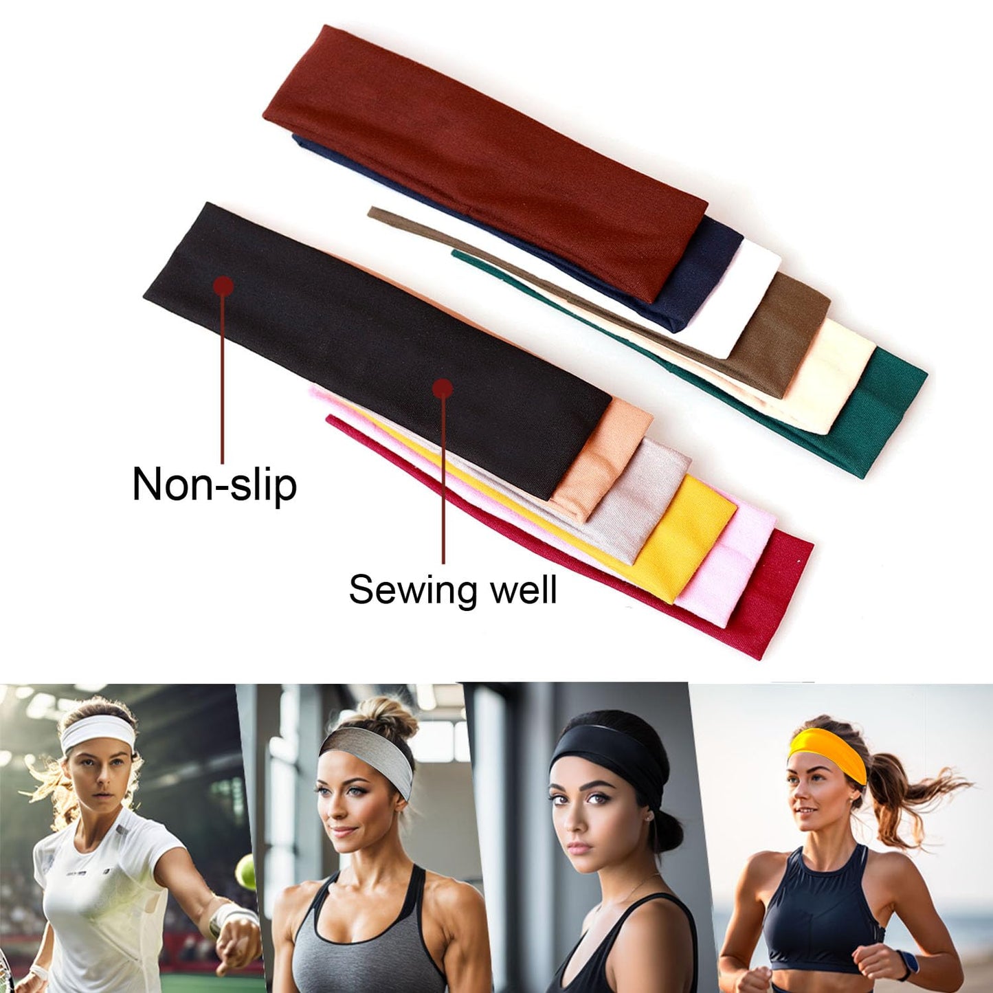 TOUCH WOOD 12PCS Headbands for Women Non Slip - Fashion Elastic Sports Hair Bands for Women’s Hair - Soft Cotton Cloth Stretchy Headbands for Girls for Yoga Workout Exercise Running Sports