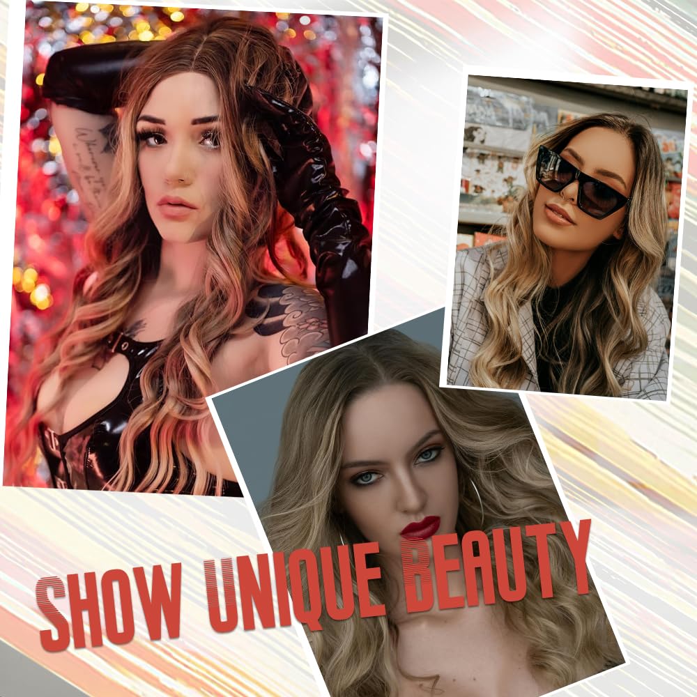 TOUCH WOOD Long Ombre Blonde Wigs for Women 26 inch Long Wavy Middle Part Wig Ombre Blonde Wigs Upgraded Protein Fiber Hair Replacement Wig Cosplay Costume Halloween Wig(26'' Brown Ombre Blonde)