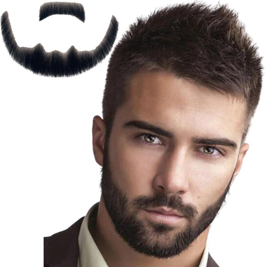 TRANSPARENCY KNOT  Fake Beard Realistic Human Hair Full Hand Tied Facial Hair False Beards Lace Invisible Fake FaceMustache for Party Movie Makeup Halloween Cosplay Costume Party (Style-2, Black)