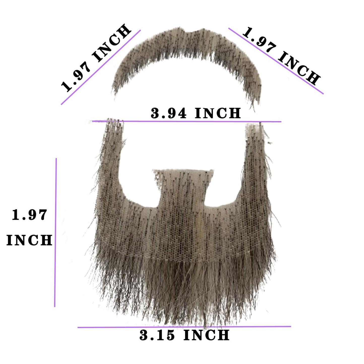 CURTAIN BANG Fake Beard Realistic Human Hair Full Hand Tied Facial Hair Black Goatee False Beards Lace Invisible Fake FaceMustache Cosplay Costume Party (Style-1, Black Mixed White)