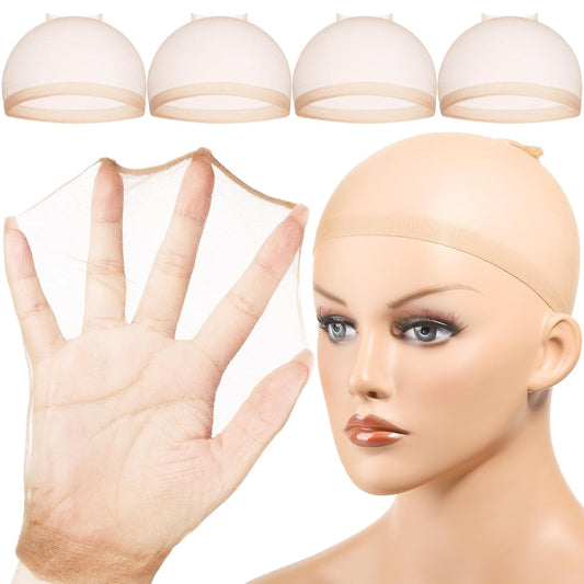 MONOTOP HAIR HD Wig Cap, 4PCS Ultra Thin Wig Caps Light Brown, Nylon Wig Caps for Women Stretchy, Natural Transparent HD Wig Caps for Lace Front Wigs. Summer Wear Comfortable Wig Cap