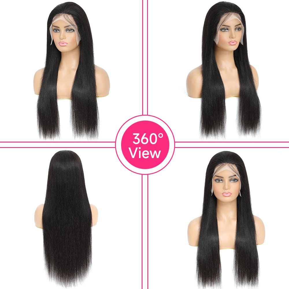 HAIRCUBE Straight Lace Front Wigs Human Hair 13x4 Transparent HD Lace Front Wigs Human Hair Pre Plucked 180% Density Straight Lace Frontal Wigs Human Hair with Baby Hair for Women 24 Inch