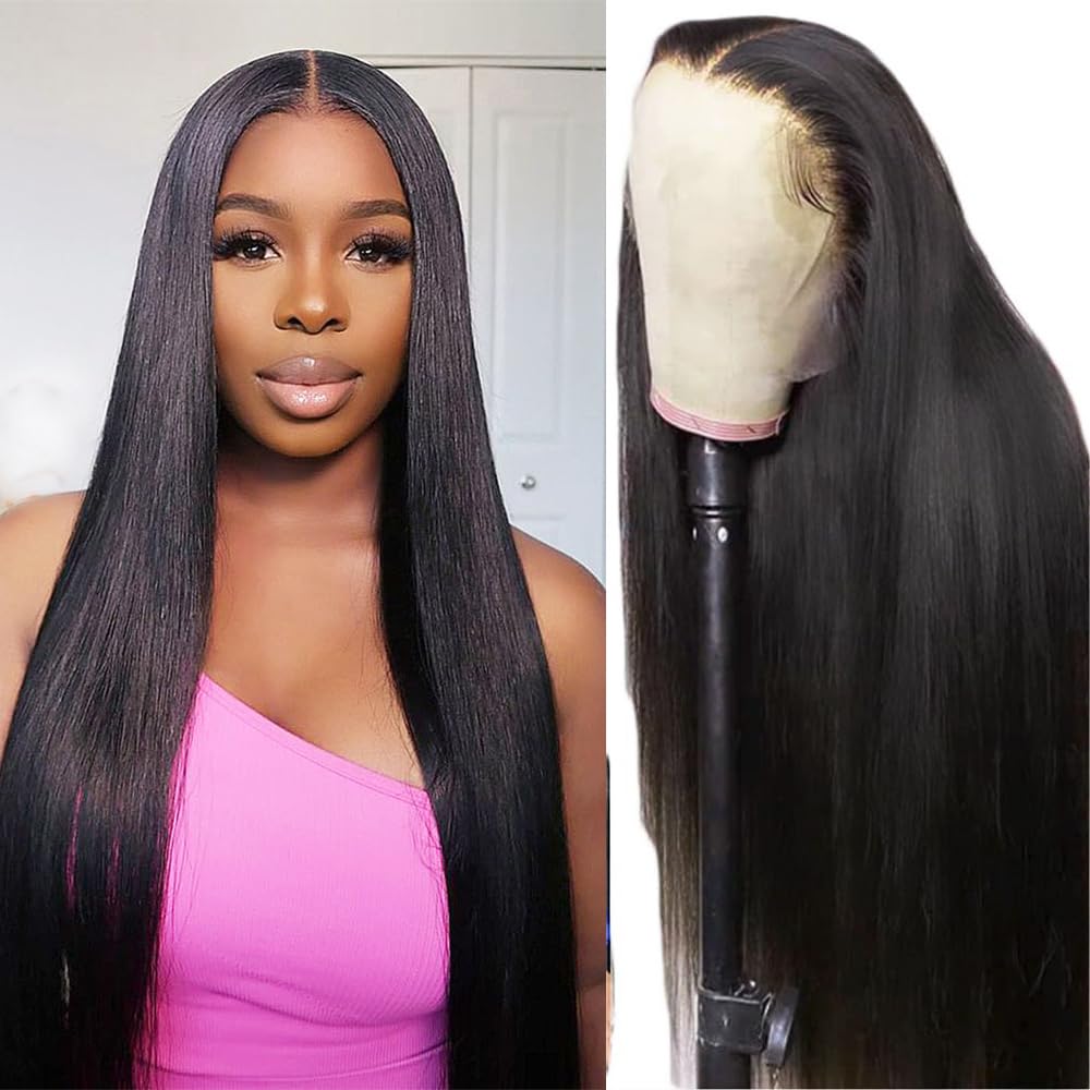 HIGH VERTEX  30 Inch Lace Front Wigs Human Hair 13x4 Straight HD Transparent Lace Front Wigs For Black Women Pre Plucked With Baby Hair 180 Density Natural Color