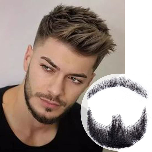 HIGH VERTEX Fake Mustache 100％ Human Hair Face Beard for Adults Men Realistic Makeup Lace Man Beards Black