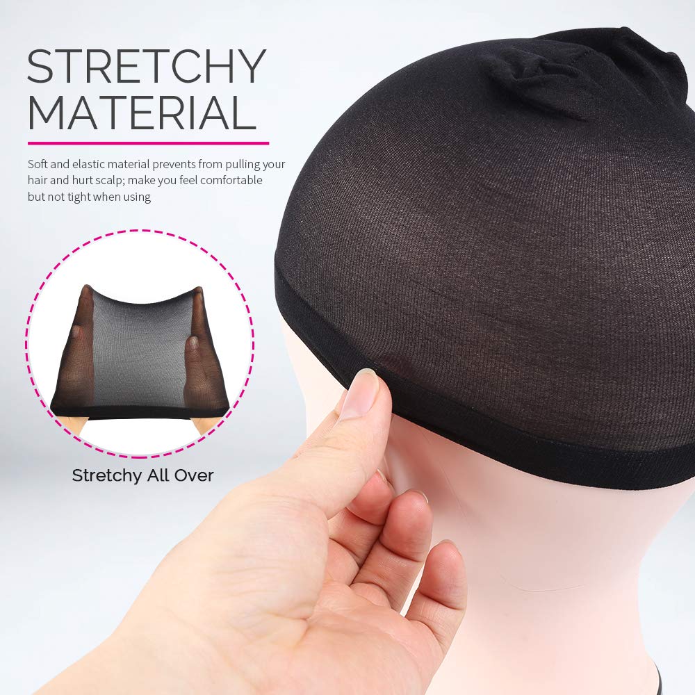 HAIRCUBE Wig Cap, Nylon Wig Caps, 4 Pieces Stocking Wig Caps for Women (Black）