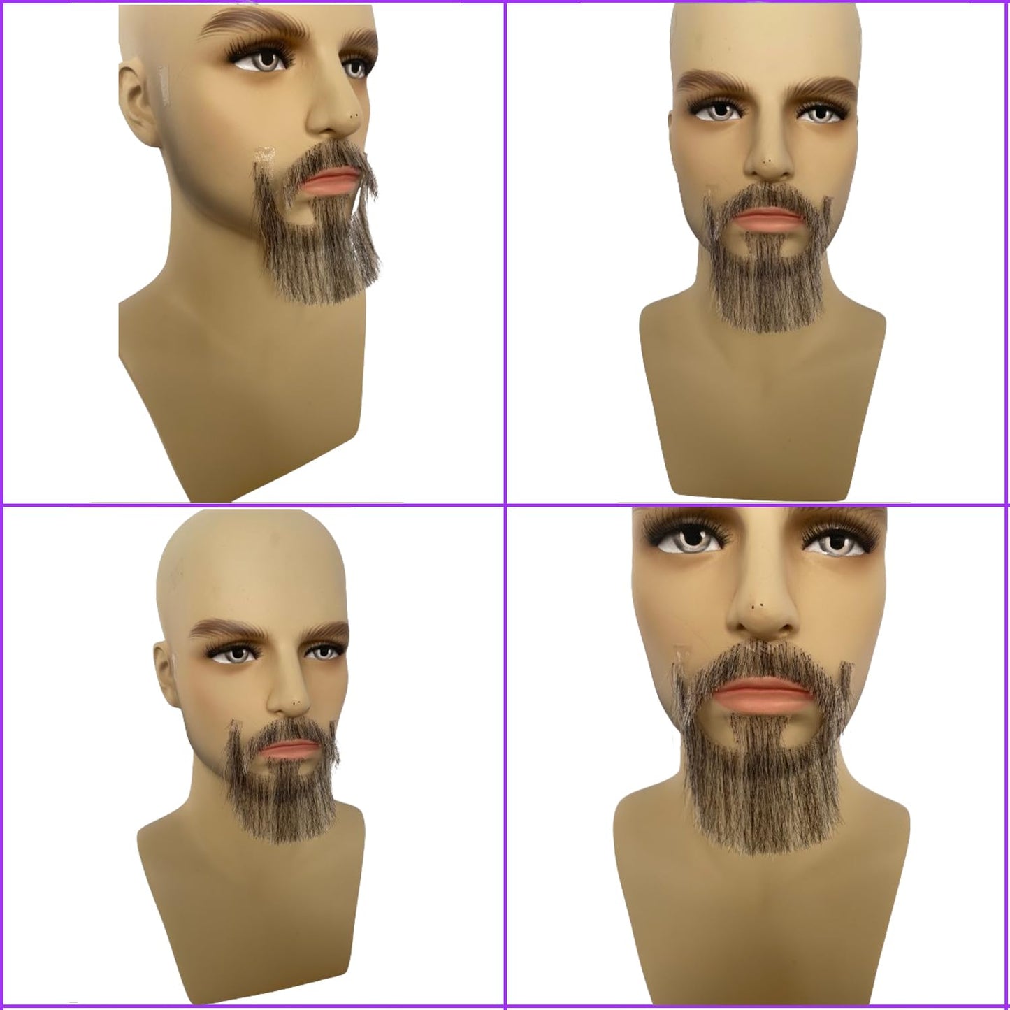 CURTAIN BANG Fake Beard Realistic Human Hair Full Hand Tied Facial Hair Black Goatee False Beards Lace Invisible Fake FaceMustache Cosplay Costume Party (Style-1, Black Mixed White)