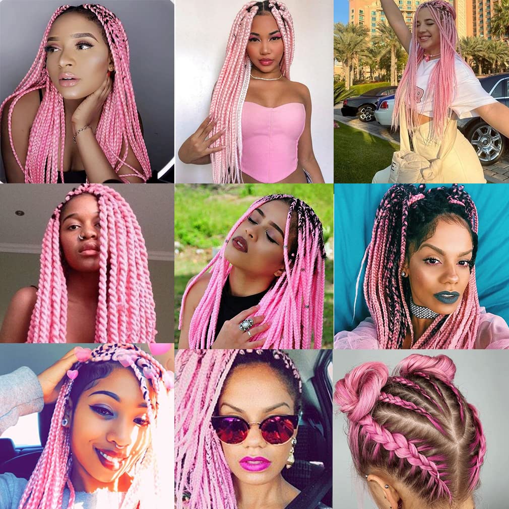 BLONDE UNICORN  HAIR Jumbo Braiding Hair For Women and Girls 24 Inch Soft Braid Hair Extensions 3Packs Braiding Hair High Temperature Synthetic Fiber (pink)