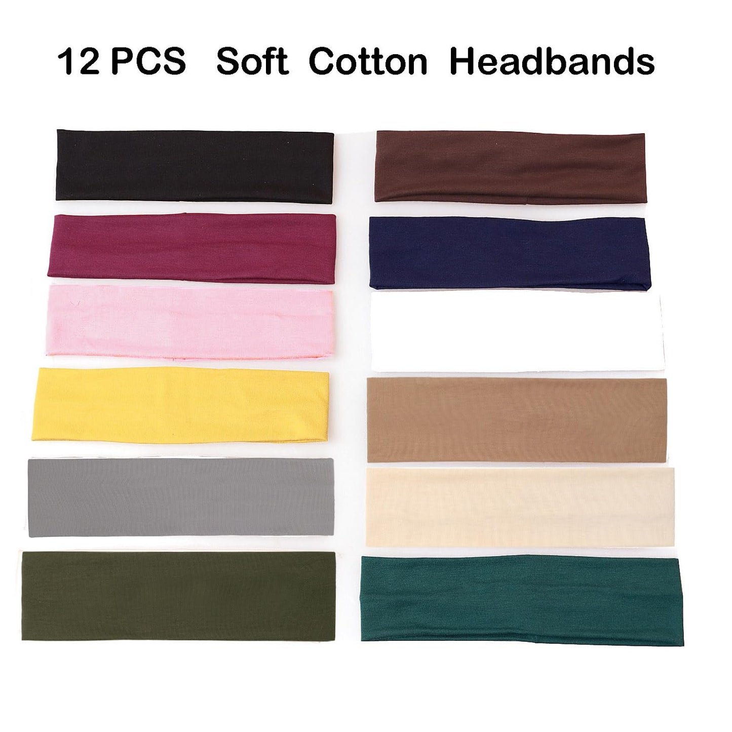 TOUCH WOOD 12PCS Headbands for Women Non Slip - Fashion Elastic Sports Hair Bands for Women’s Hair - Soft Cotton Cloth Stretchy Headbands for Girls for Yoga Workout Exercise Running Sports