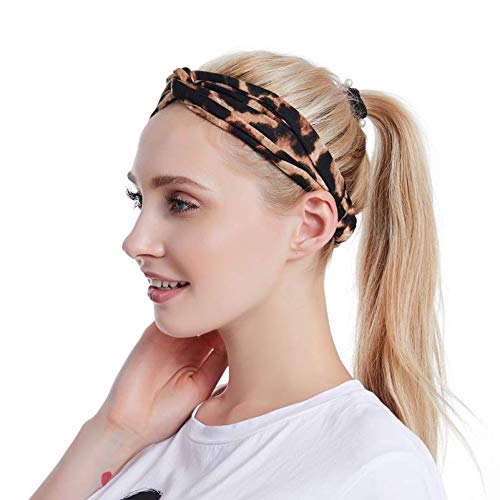 BLONDE UNICORN 4pcs Leopard Print Twisted Criss Cross Elastic Headbands Soft Cotton Hair Bands for Women Girls