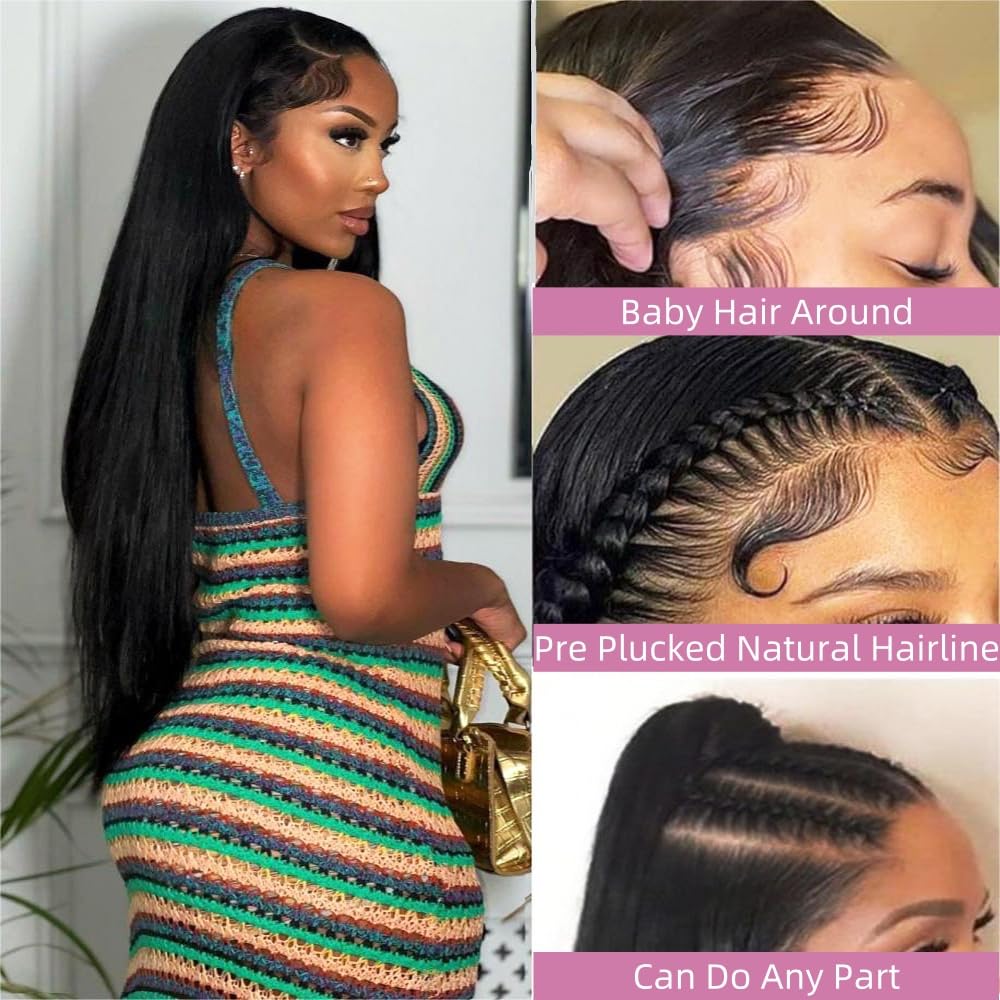 HIGH VERTEX  30 Inch Lace Front Wigs Human Hair 13x4 Straight HD Transparent Lace Front Wigs For Black Women Pre Plucked With Baby Hair 180 Density Natural Color