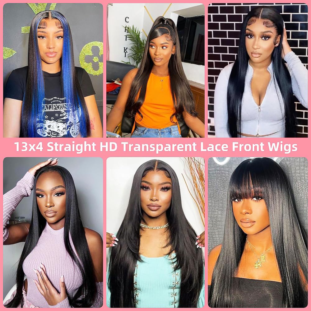 HIGH VERTEX  30 Inch Lace Front Wigs Human Hair 13x4 Straight HD Transparent Lace Front Wigs For Black Women Pre Plucked With Baby Hair 180 Density Natural Color