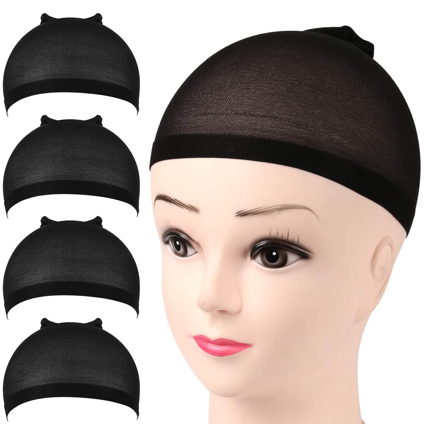 HAIRCUBE Wig Cap, Nylon Wig Caps, 4 Pieces Stocking Wig Caps for Women (Black）