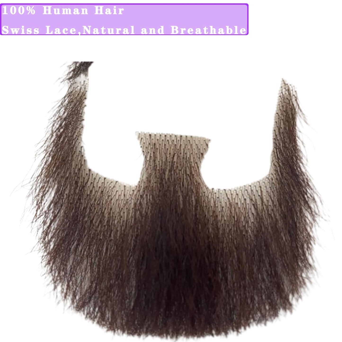 CURTAIN BANG  Fake Beard Realistic Human Hair Full Hand Tied Facial Hair False Beards Lace Invisible Fake Face Mustache for Party Movie Makeup Halloween Cosplay Costume Party (Style-1, Brown)