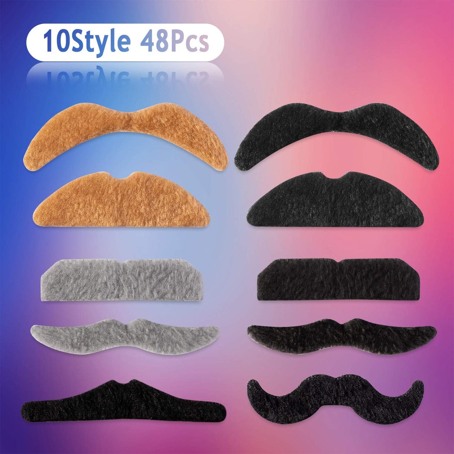 HAIRCUBE 48 Piece Self Adhesive Fake Mustache Set Novelty Mustaches for Costume and Halloween Festival Party