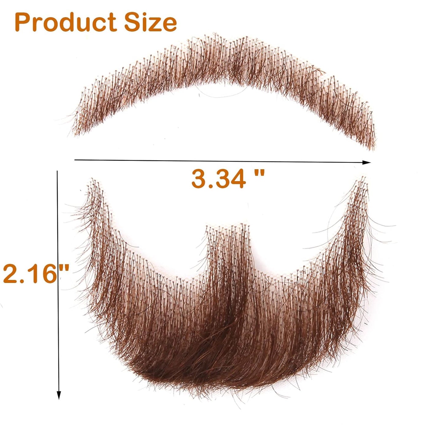 BLONDE UNICORN Fake Beard Realistic 100% Human Hair Full Hand Tied Goatee False Beards Lace Invisible Fake Mustache for Halloween Dressing Men Makeup Entertainment/Drama/Party/Movie Prop (Brown)