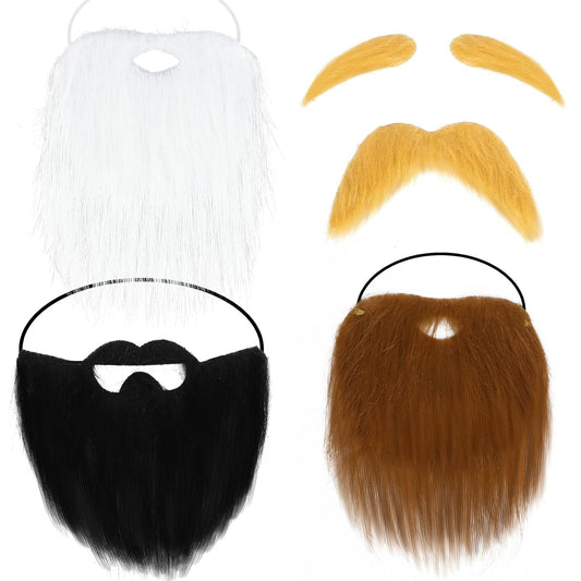 HAIRCUBE 4 Pcs Fake Beards, Fake Mustaches for Costume Halloween Party Birthday Supplies Mustache for Kids Adults Costume Beard Facial Hair Accessories