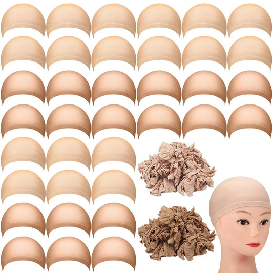 TRANSPARENCY KNOT 200 Pcs Wig Caps Nylon Stocking Caps Bulk of Wig Caps Elastic Thin Head Wig Accessories for Women Men Halloween Hair Decorations, Brown and Light Brown