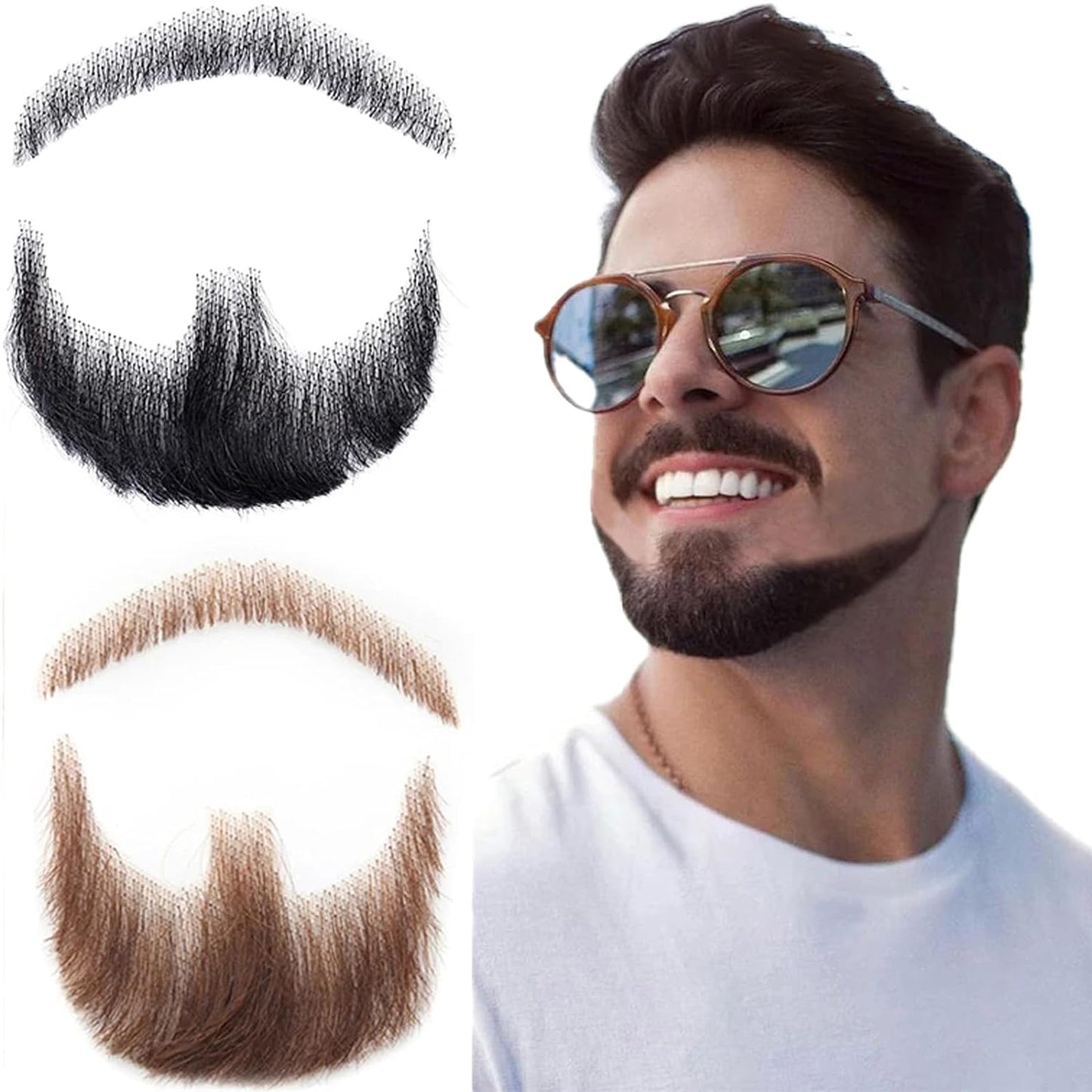 HAIRCUBE Human Hair Fake Beard Human Hair Fake Mustache Beard Fake Goatee Costume Beard Fake Facial Hair Lace Beard for Halloween Funny Cosplay Costume Party Movie Makeup (include glue) (black)