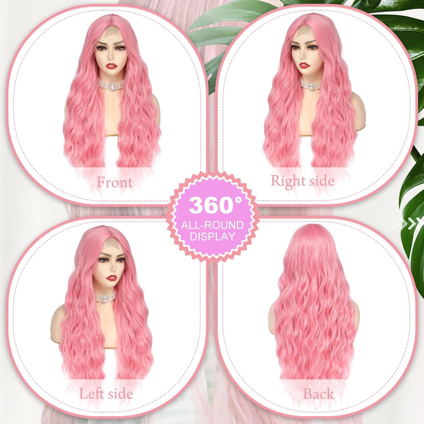 TOUCH WOOD Cosplay Long Pink Wig 28 Inch Middle Part Synthetic Wig Realistic Gifts Party Wigs for Women Daily Use Colorful Wigs (Pink)