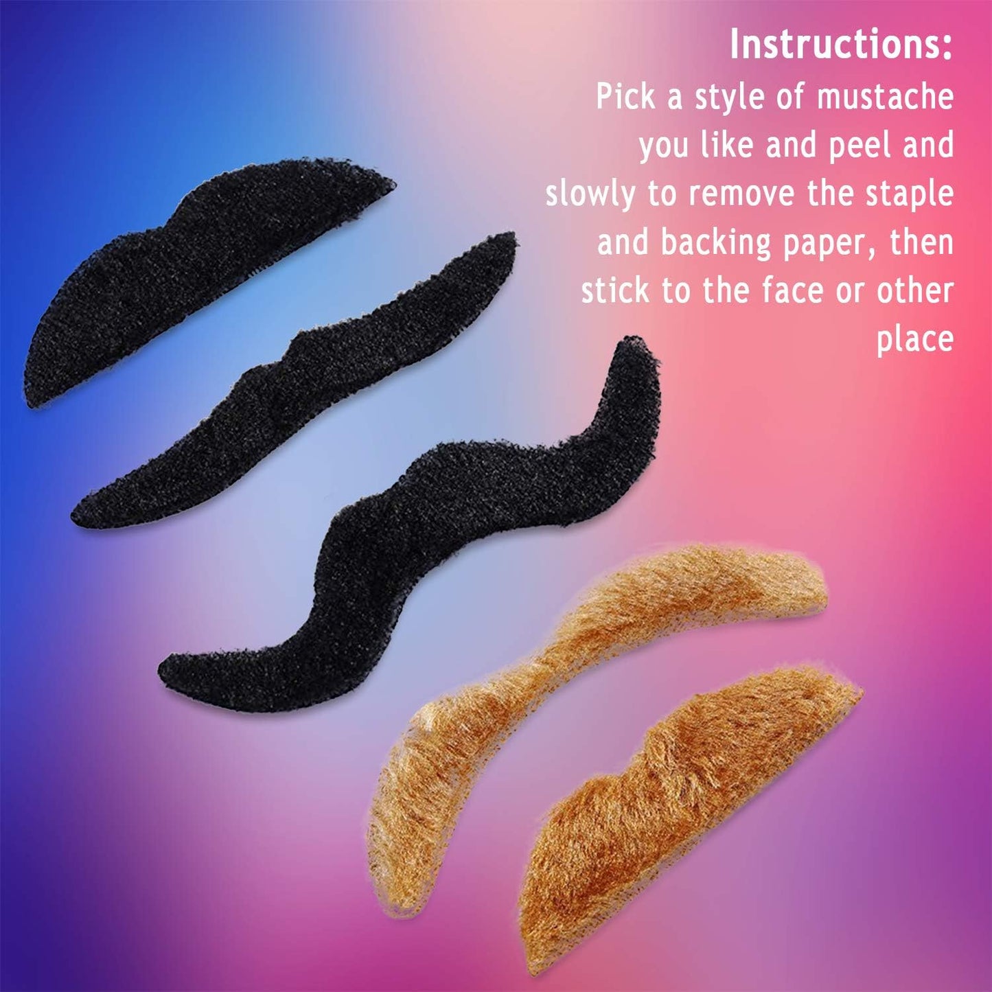 HAIRCUBE 48 Piece Self Adhesive Fake Mustache Set Novelty Mustaches for Costume and Halloween Festival Party