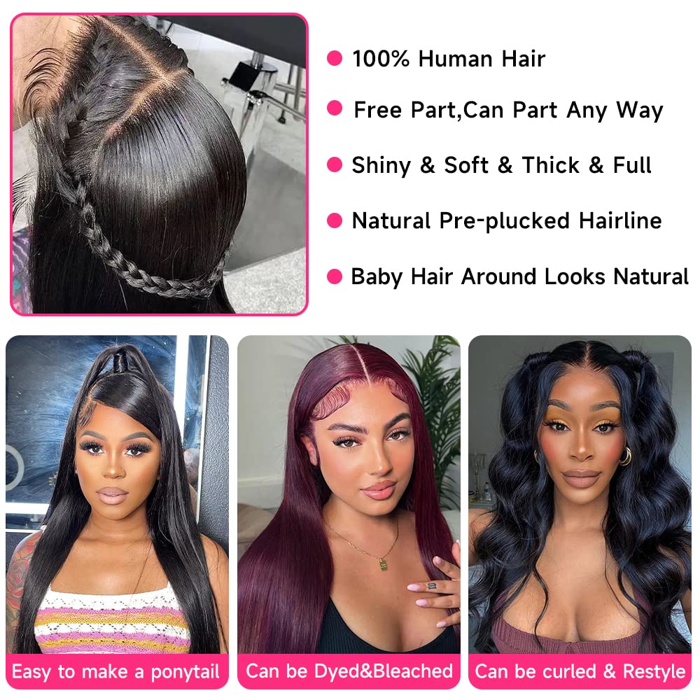 HAIRCUBE Straight Lace Front Wigs Human Hair 13x4 Transparent HD Lace Front Wigs Human Hair Pre Plucked 180% Density Straight Lace Frontal Wigs Human Hair with Baby Hair for Women 24 Inch