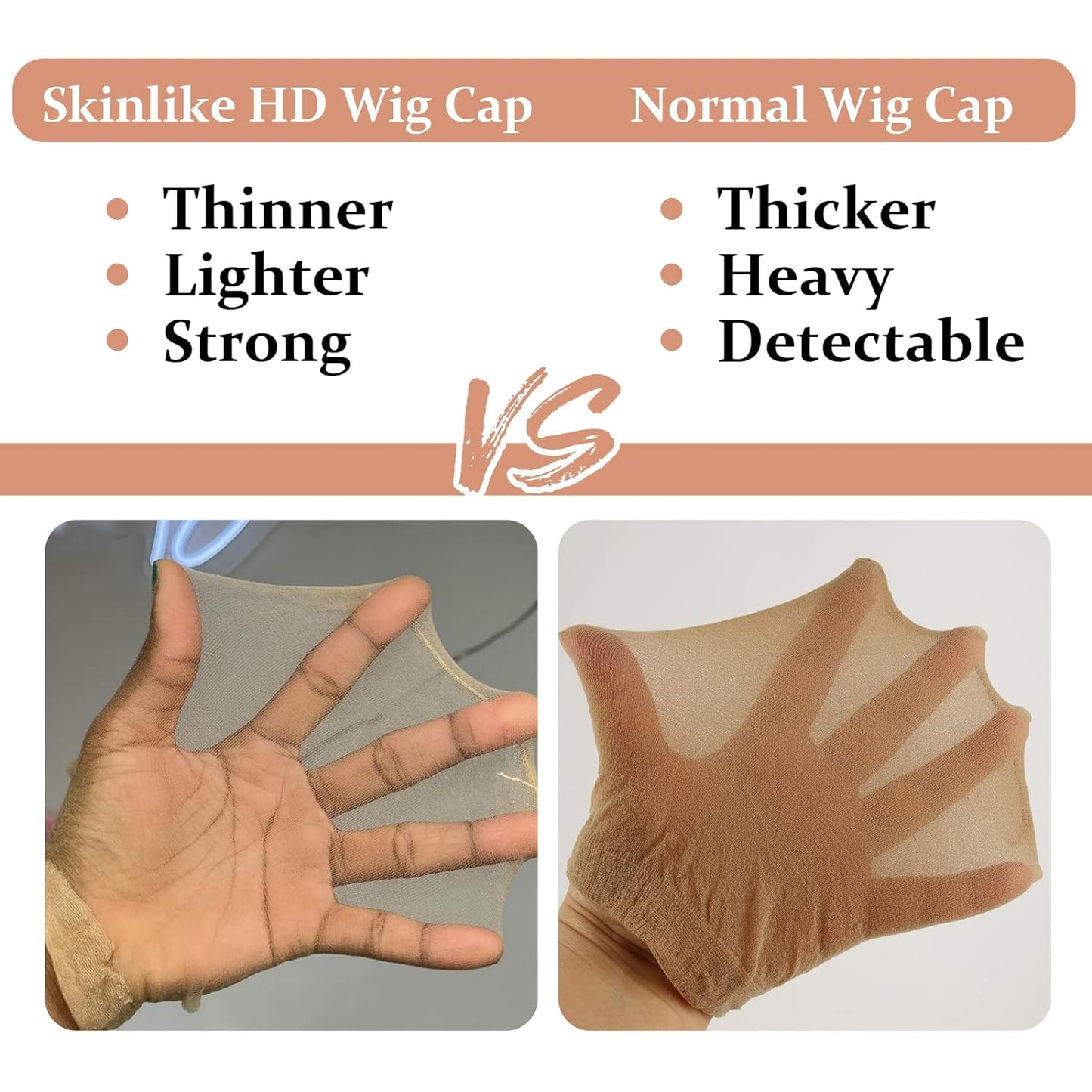 HIGH VERTEX Skinlike HD Wig Cap, 4 Pieces Invisible and Sheer Breathable Ultra-thin Stretchy Stocking Caps for Lace Front Wigs