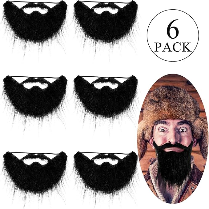 HAIRCUBE 6 Pieces Fake Beards Black Funny Beard Halloween Self Adhesive Novelty Fake Beard Mexican Costume Pirate Detective Mustache for Halloween Fiesta Masquerade Party Supplies