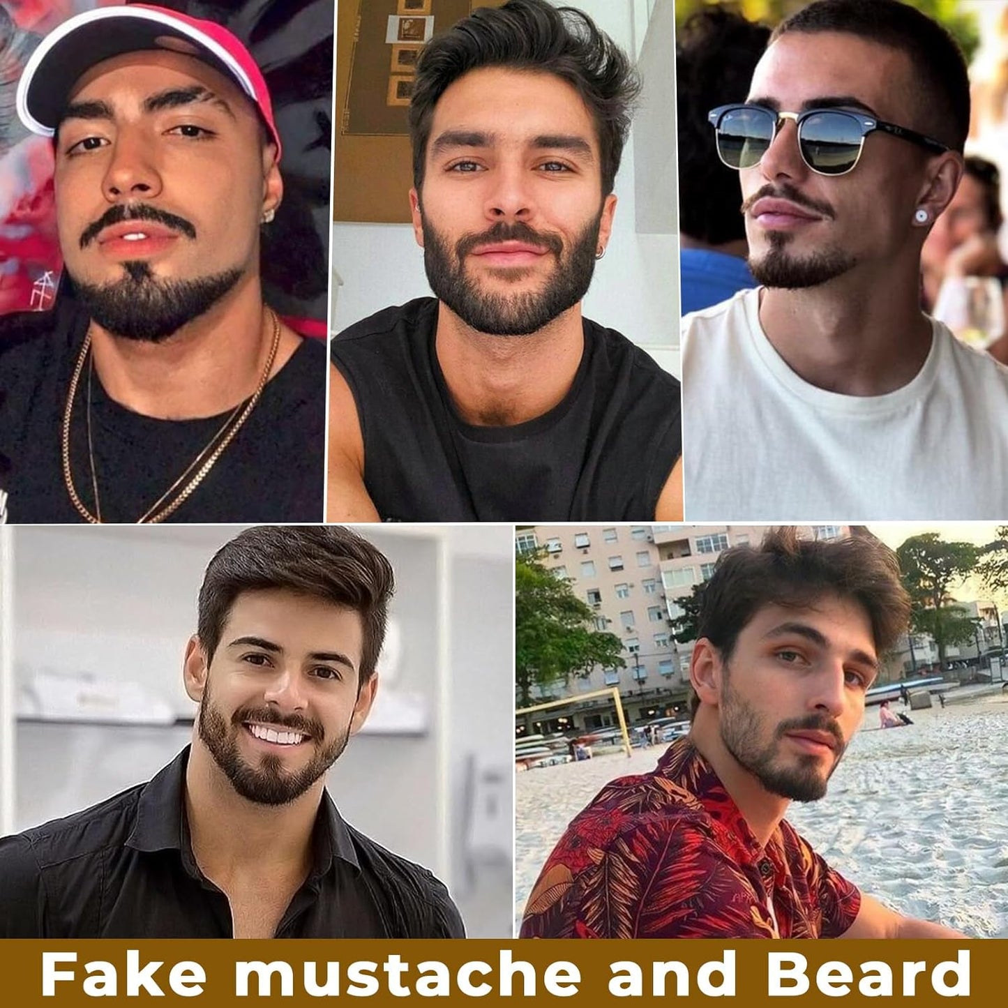 HAIRCUBE Fake Mustache Realistic Beard 100% Human Hair Full Hand Tied Facial Hair Fake Goatee False Beards Lace Invisible Fake Mustache for Entertainment Party Drama Movie Makeup