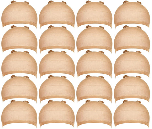 HAIECUBE Teenitor Wig Cap, 20pcs Stocking Caps for Wigs, Tan Wig Cap for Women, Stretchy Nylon Wig Cap Beige