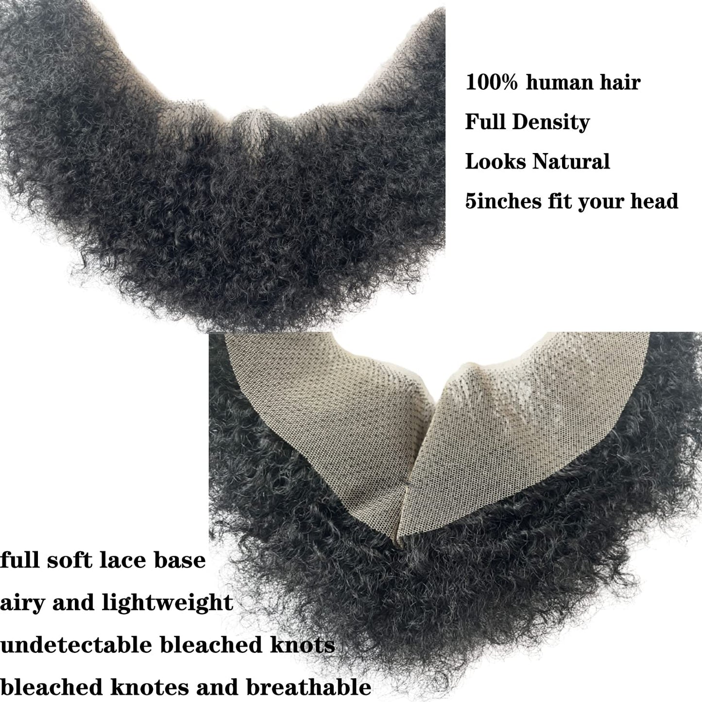 HAIRCUBE Human Hair Afro Curl Face Beard Mustache for American Black Men Realistic Makeup Lace Base Replace System 12 * 3Inch (1B Black Color)