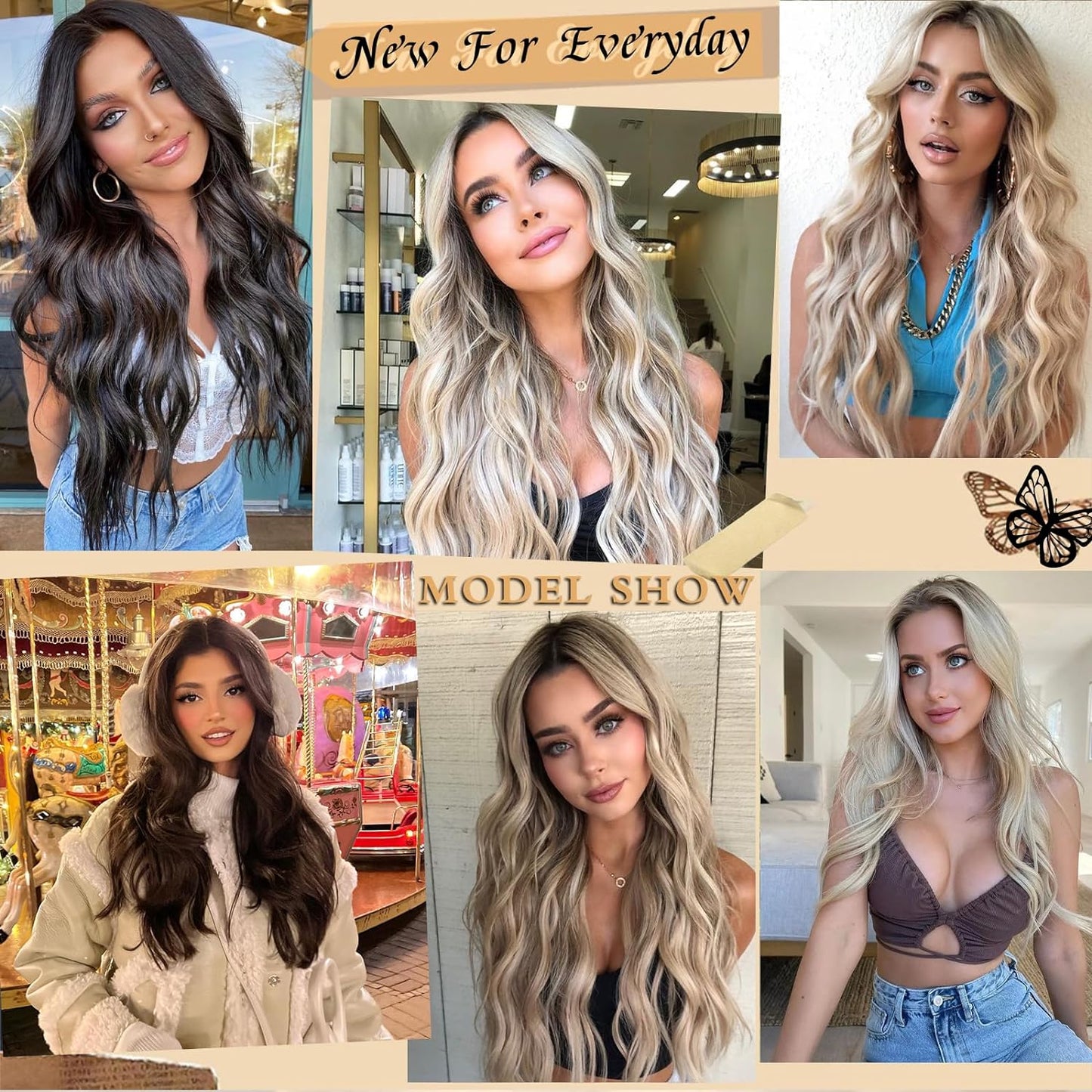 HAIRCUBE Long Ombre Blonde Wavy Wig for Women Synthetic Curly Middle Part Wig Natural Looking Heat Resistant Fibre for Daily Party Use 26 Inch (Ombre Blonde)